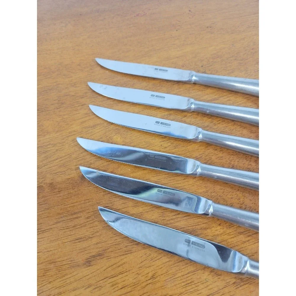 6 Viking Super‎ Stainless Steel Handcrafted Knives Curved Arched Handles w/Box